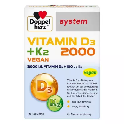 Doppelherz Vitamine D3 2000 + K2 systeemtabletten, 120 st