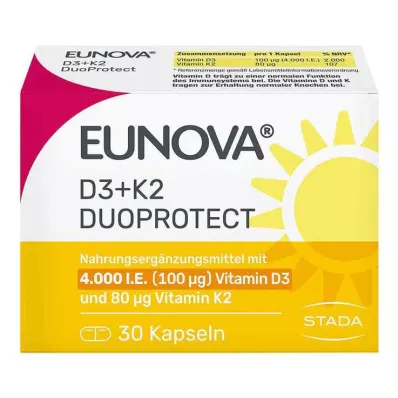 EUNOVA DuoProtect D3+K2 4000 I.U./80 μg Capsules, 30 stuks EUNOVA DuoProtect D3+K2 4000 I.U./80 μg Capsules, 30 stuks