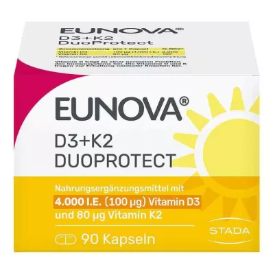 Eunova Duoprotect D3 + K2 4000 IE / 80 µg capsules, 90 stuks Eunova Duoprotect D3 + K2 4000 IE / 80 µg capsules, 90 stuks
