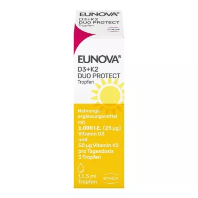 Eunova Duoprotect D3 + K2 1000 IE / 50 µg druppels, 11,5 ml Eunova Duoprotect D3 + K2 1000 IE / 50 µg druppels, 11,5 ml