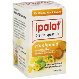 IPALAT Keelpastilles honing mild zonder menthol suiker vers, 40 stuks