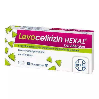 Levocetirizine Hexal voor allergieën 5 mg filmomhulde tabletten, 18 stuks Levocetirizine Hexal voor allergieën 5 mg filmomhulde tabletten, 18 stuks