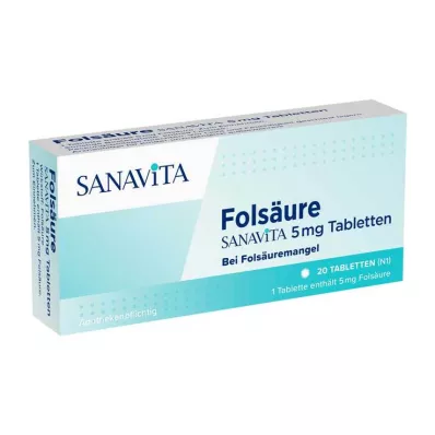 FOLSÄURE SANAVITA 5 mg tabletten, 20 stuks FOLSÄURE SANAVITA 5 mg tabletten, 20 stuks