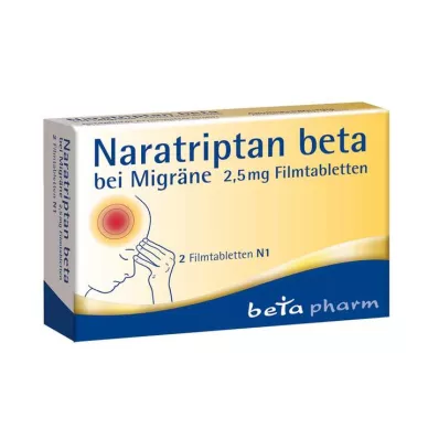 Naratriptan bèta voor migraine 2,5 mg filmomhulde tabletten, 2 stuks Naratriptan bèta voor migraine 2,5 mg filmomhulde tabletten, 2 stuks