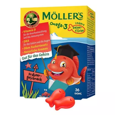 MÖLLERS Omega-3 Gelei Vis Aardbei Kauwtabletten, 36 stuks