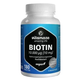 BIOTIN 10 mg veganistische tabletten met hoge dosering, 180 stuks