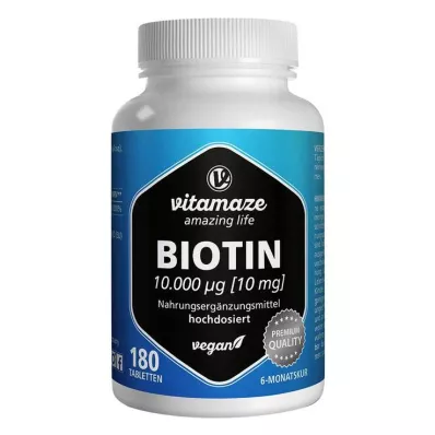 BIOTIN 10 mg veganistische tabletten met hoge dosering, 180 stuks