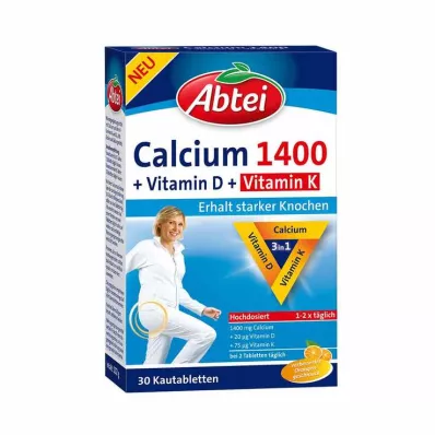 Abbey Calcium 1400 + Vitamine D3 + K kauwtabletten, 30 st Abbey Calcium 1400 + Vitamine D3 + K kauwtabletten, 30 st
