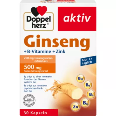 DOPPELHERZ Ginseng 250+B Vitaminen+Zink Capsules, 30 Capsules