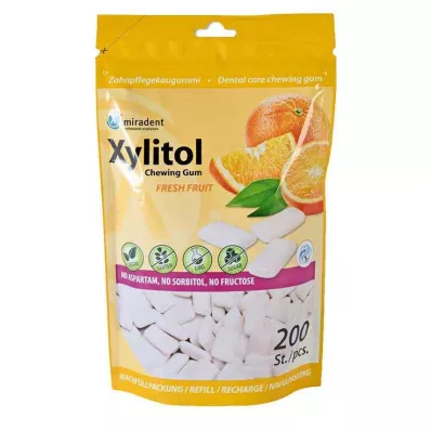 MIRADENT Xylitol kauwgom vers fruit navulling, 200 St