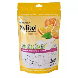 MIRADENT Xylitol kauwgom vers fruit navulling, 200 St