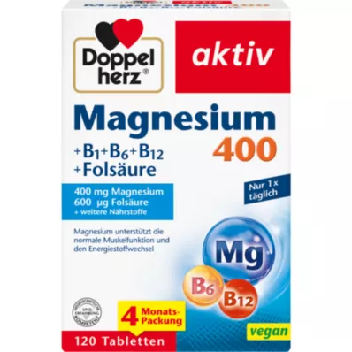 DOPPELHERZ Magnesium 400+B1+B6+B12+foliumzuur tbl, 120 st