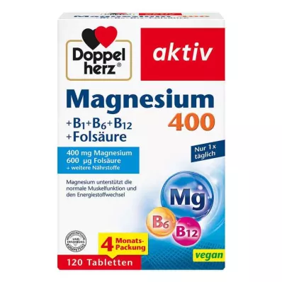DOPPELHERZ Magnesium 400+B1+B6+B12+foliumzuur tbl, 120 st