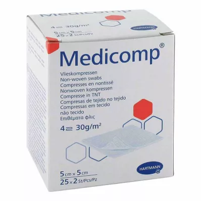 Medicomp vlies comp.steriel 5x5 cm 4-laags, 25x2 st Medicomp vlies comp.steriel 5x5 cm 4-laags, 25x2 st
