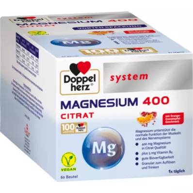 DOPPELHERZ Magnesium 400 Citraat systeemkorrels, 60 stuks