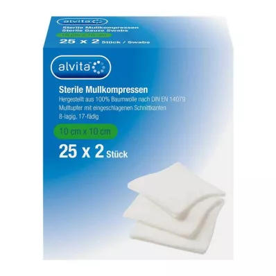 Alvita gaaskompressen steriel 10x10 cm, 25x2 stuks Alvita gaaskompressen steriel 10x10 cm, 25x2 stuks