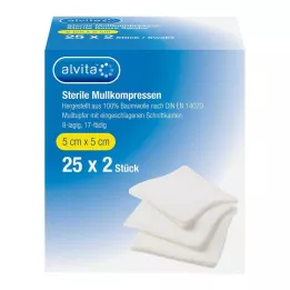 ALVITA Gaaskompressen steriel 5x5 cm, 25X2 st