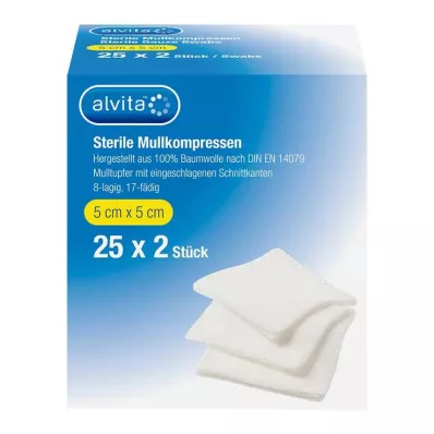 ALVITA Gaaskompressen steriel 5x5 cm, 25X2 st ALVITA Gaaskompressen steriel 5x5 cm, 25X2 st