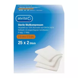 ALVITA Gaaskompressen steriel 7,5x7,5 cm, 25X2 st