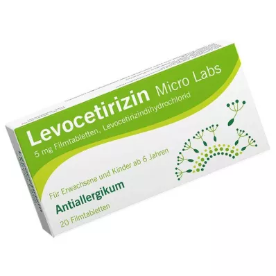 Levocetirizine Micro Labs 5 mg filmomhulde tabletten, 20 stuks Levocetirizine Micro Labs 5 mg filmomhulde tabletten, 20 stuks