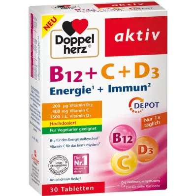 DOPPELHERZ B12+C+D3 Depot werkzame tabletten, 30 stuks