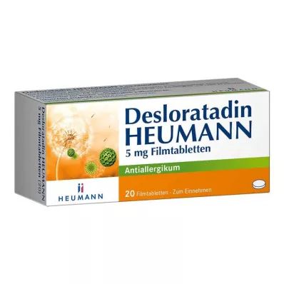 Desloratadine HEUMANN 5 mg filmomhulde tabletten, 20 stuks Desloratadine HEUMANN 5 mg filmomhulde tabletten, 20 stuks