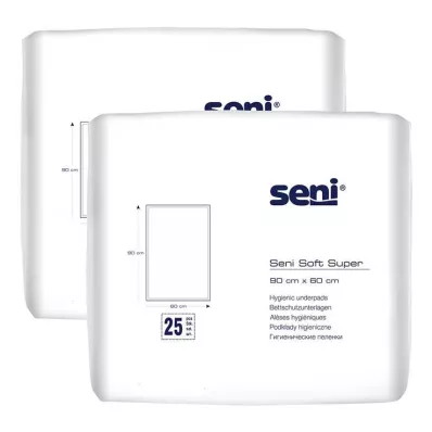 Seni® Soft Super bedbeschermingsonderlegger 90x60 cm, 2x25 stuks Seni® Soft Super bedbeschermingsonderlegger 90x60 cm, 2x25 stuks
