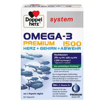 Doppelherz Omega-3 Premium 1500 systeemcapsules, 60 stuks Doppelherz Omega-3 Premium 1500 systeemcapsules, 60 stuks