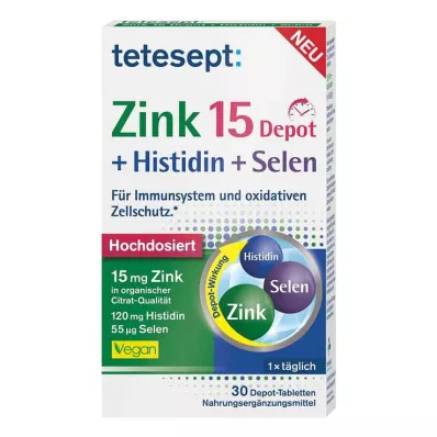 Tetesept Zink 15 Depot + Histidine + Selenium filmomhulde tabletten, 30 stuks Tetesept Zink 15 Depot + Histidine + Selenium filmomhulde tabletten, 30 stuks