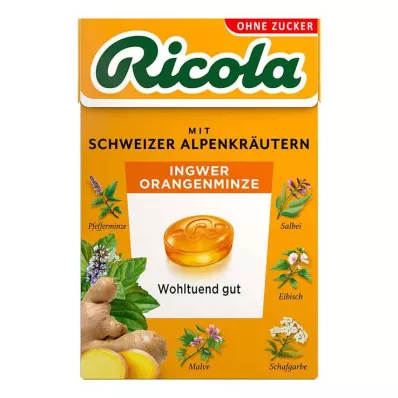 Ricola zonder suiker doosje gember-sinaasappel-muntsnoepjes, 50 g Ricola zonder suiker doosje gember-sinaasappel-muntsnoepjes, 50 g