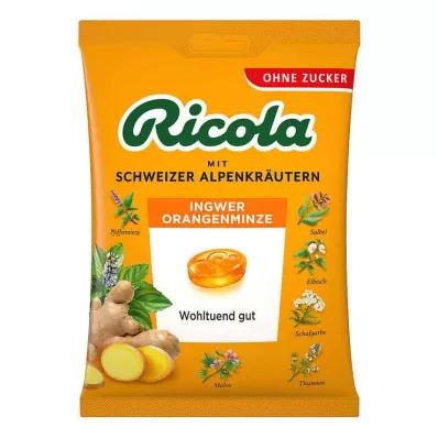 Ricola suikervrij zakje gember-sinaasappelmunt snoepjes, 75 g Ricola suikervrij zakje gember-sinaasappelmunt snoepjes, 75 g