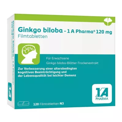 Ginkgo biloba - 1 A Pharma® 120 mg filmomhulde tabletten, 120 stuks Ginkgo biloba - 1 A Pharma® 120 mg filmomhulde tabletten, 120 stuks