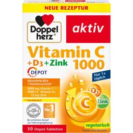 DOPPELHERZ Vitamine C 1000+D3+Zink Depot Tabletten, 30 stuks