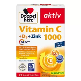 DOPPELHERZ Vitamine C 1000+D3+Zink Depot Tabletten, 30 stuks