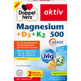 DOPPELHERZ Magnesium 500+D3+K2 Depot Tabletten, 60 Capsules