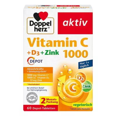 DOPPELHERZ Vitamine C 1000+D3+Zink Depot Tabletten, 60 Capsules DOPPELHERZ Vitamine C 1000+D3+Zink Depot Tabletten, 60 Capsules