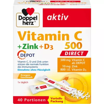 DOPPELHERZ Vitamine C 500+Zink+D3 Depot DIRECT Pel., 40 st