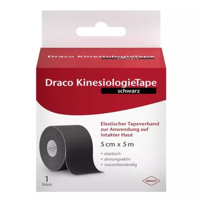 Draco kinesiologietape 5 cmx5 m zwart, 1 stuk Draco kinesiologietape 5 cmx5 m zwart, 1 stuk
