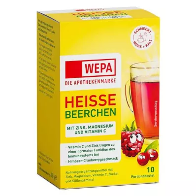 Wepa hete bessen + vitamine C + zink + magnesiumpoeder, 10X10 g Wepa hete bessen + vitamine C + zink + magnesiumpoeder, 10X10 g